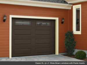Classic XL Garaga garage door in Moka Brown with Prairie Insert windows
