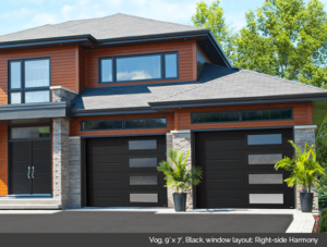 Vog Garaga garage door in Black with Right side Harmony windows