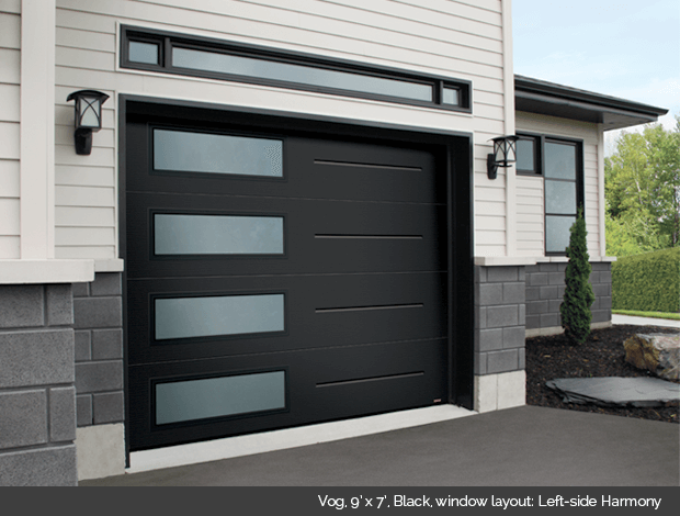 Vog Garaga garage door in Black with Left side Harmony windows