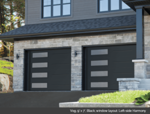 Vog Garaga garage door in Black with Left side Harmony windows