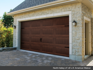 North Hatley LP Garaga garage door in American Walnut