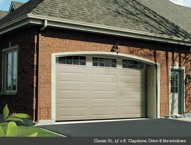Classic XL Garaga garage door in Claystone with Orion 8 lite windows