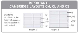 Cambridge Garaga garage door window layouts