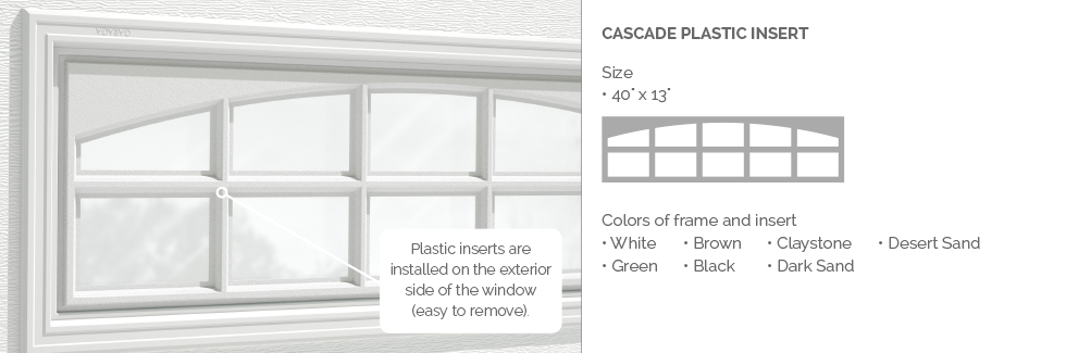 Cascade Plastic Insert for Garaga garage door windows