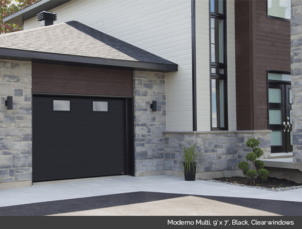 Moderno Multi Garaga garage door in Black with Clear windows